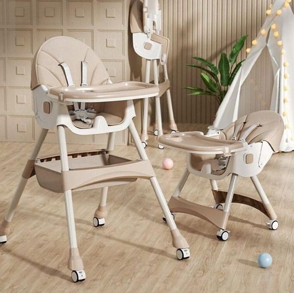 Стілець для годування KidSmile 4 в 1 з колесами, бежевий дитячий стільчик трансформер з підносом, екошкіра, регулювання спинки 105221 - постачальник товарів для дому, офісу та салонів краси OFerta