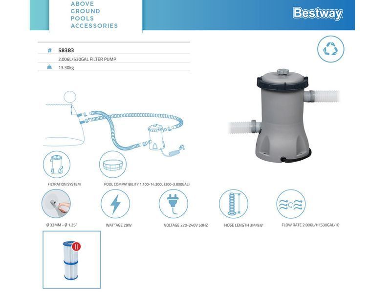 Картриджний фільтр-насос Bestway 58383 FlowClear&trade; (2006 л/год) 58383 - постачальник товарів для дому, офісу та салонів краси OFerta